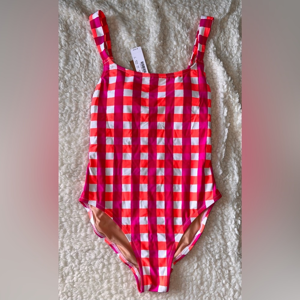 J Crew wide-strap gingham one-piece swimsuit